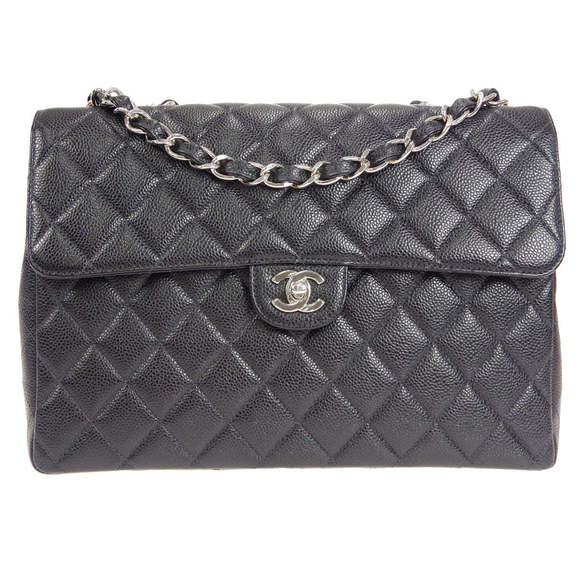 CHANEL Handbags - CHANEL 2000-2001 Classic Flap Jumbo SHW Black Caviar 27053